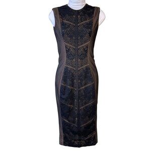Dress The Population Black Nude Tori Lace Overlay Sleeveless Sheath Dress Sm